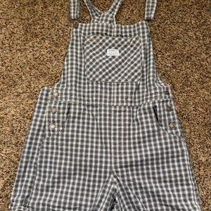 Plaid Overall Shorts - Gray & Cream
